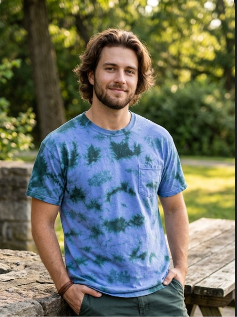 Custom tie dye handmade Blue and Green Tie-Dye T-Shirt